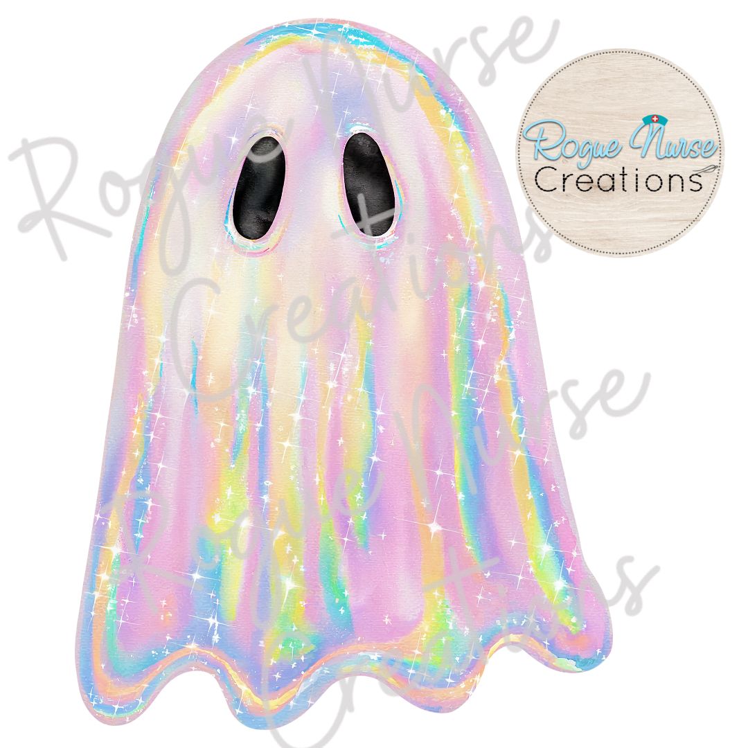 Iridescent looking Ghost Graphic Sweatshirt, Nurse Ghost Crew Pullover, Nurse Gift, Cute Nurse Ghost Halloween Pullover Sweater