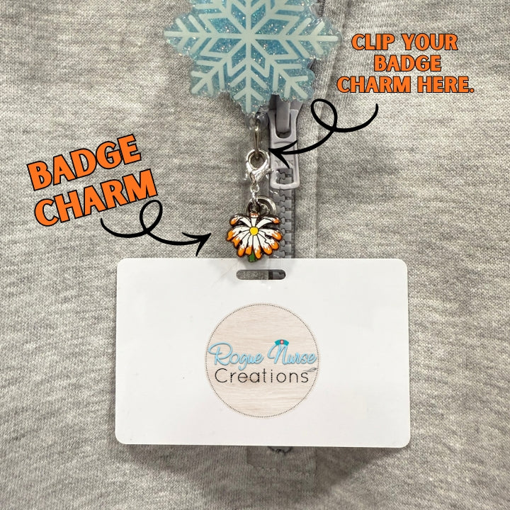 The Phoenix Edition WILTED Daisy Enamel Badge Charm For The Ordinary Nurse! Yellow  Center With Burning Petals.
