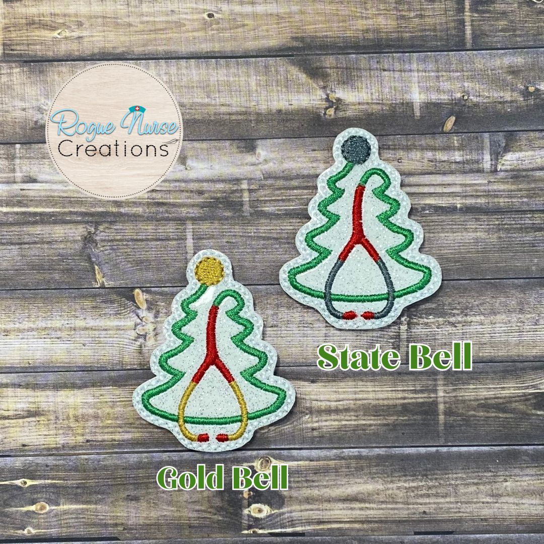 Glitter Holiday Christmas Tree with Stethoscope, Medical Retractable Badge Reel, Healthcare Holiday Badge Reel, Tree Stethoscope Badge Reel