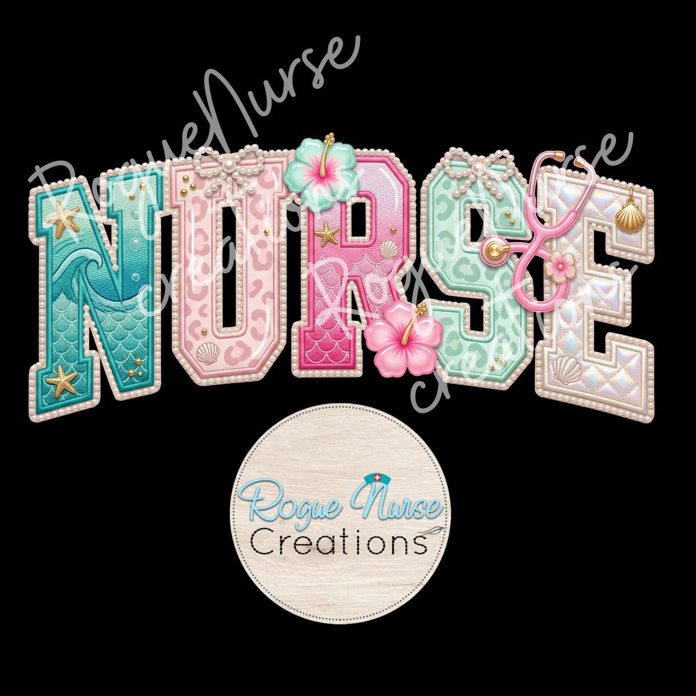 Mermaid Ocean Beach Vibe Nurse Graphic T-shirt, Cute faux shimmer Nurse Shirt