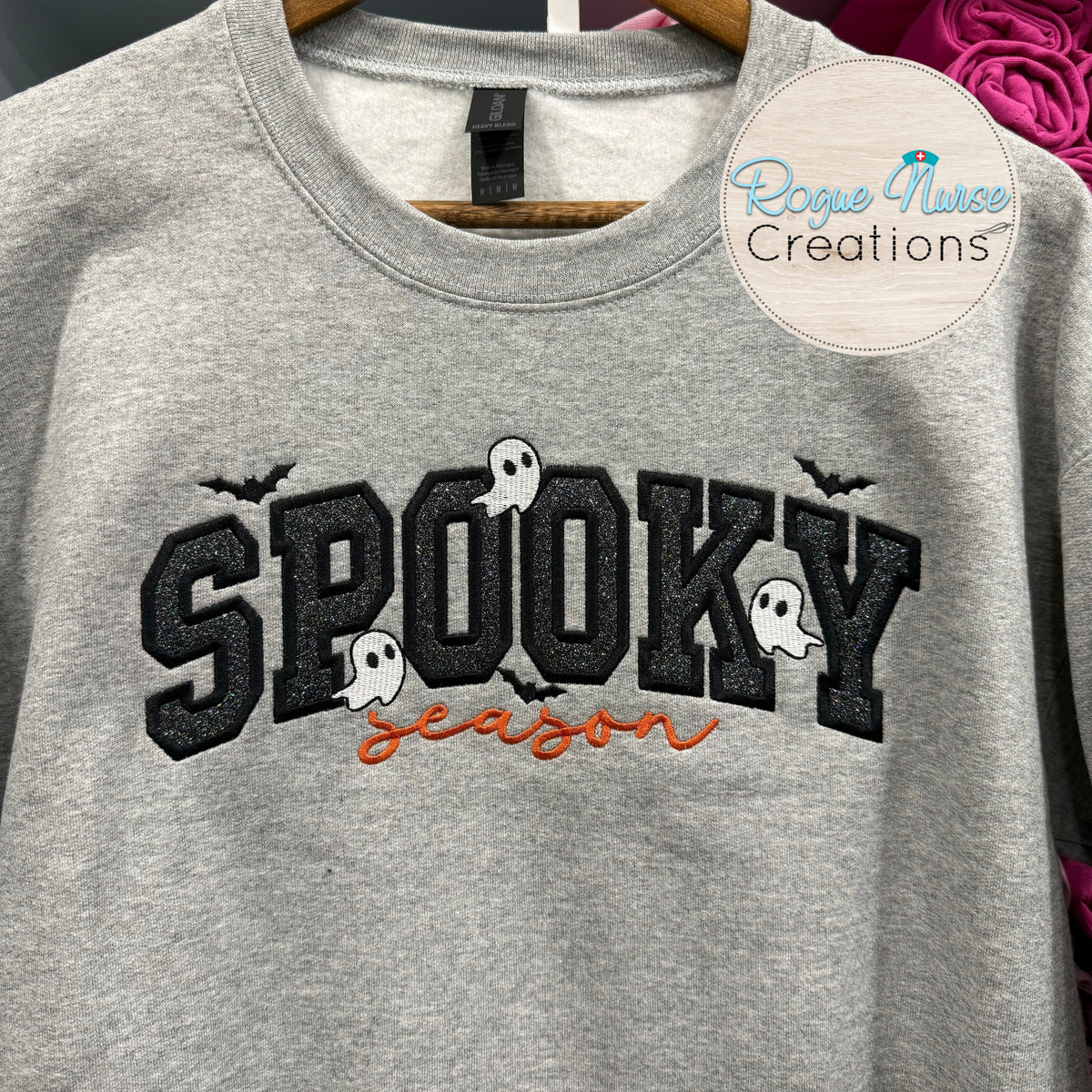 SPOOKY Season Embroidered Glitter Applique Sweatshirt, Fall Pullover Sweater, Cute Halloween Fall Season Embroidered Sweatshirt.