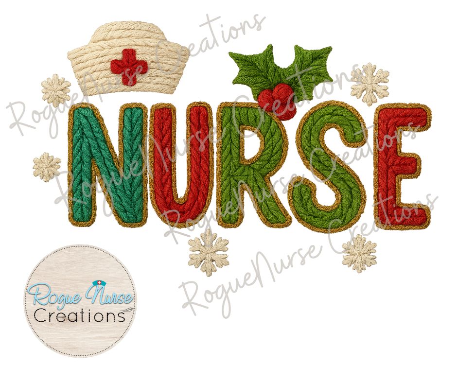 NURSE Faux Yarn Graphic Print T-Shirt, Nurse Crew Holiday T-Shirt, Nurse Gift, Cute Faux Knitted Nurse Christmas Shirt for The Holidays