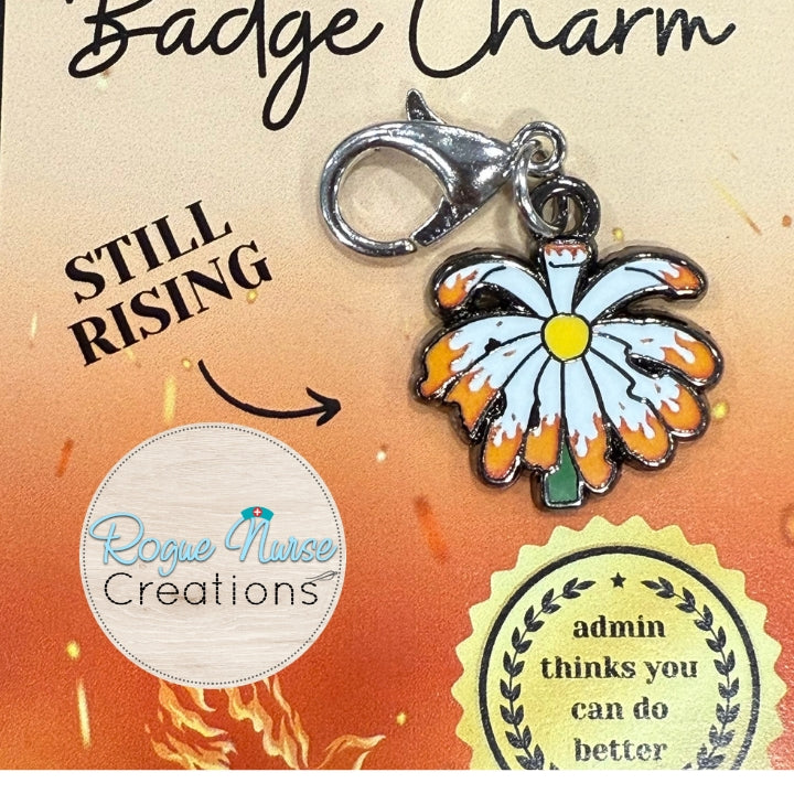 The Phoenix Edition WILTED Daisy Enamel Badge Charm For The Ordinary Nurse! Yellow  Center With Burning Petals.