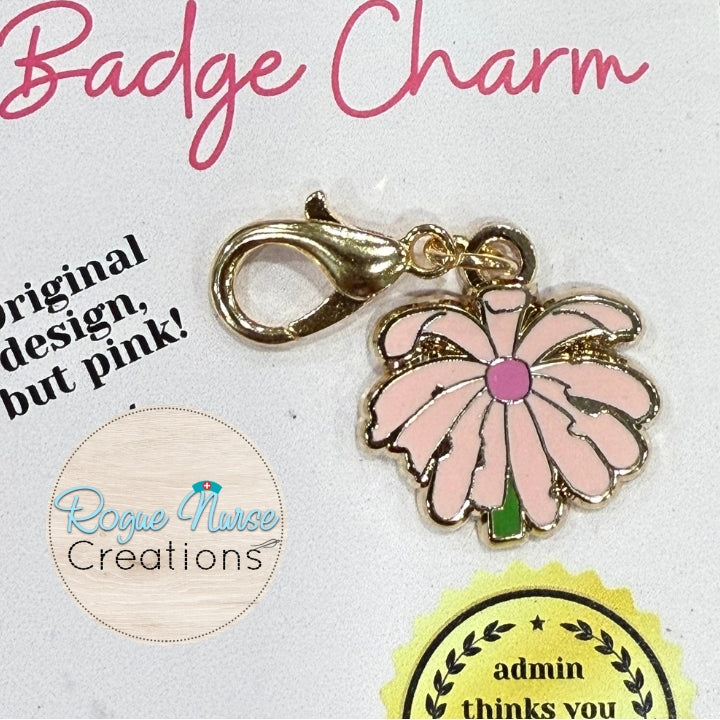 The WILTED Daisy Enamel Badge Charm For The Ordinary Nurse! Pink Center With Pink Petals.