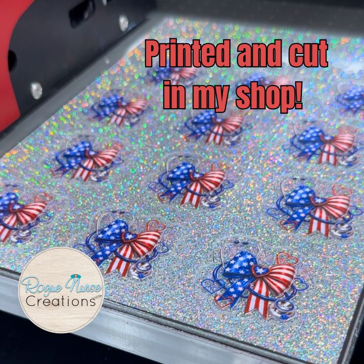 Patriotic 4th of July Bow with Stethoscope Retractable Badge Reel, UV Printed on Silver Glitter Acrylic, Cute Nurse Badge Holder