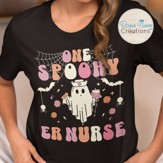 One Spooky Nurse Ghost Graphic T-Shirt, Nurse Crew T-Shirt, Nurse T-Shirt, Nurse Gift, Halloween Nurse Graphic T-Shirt, Cute Halloween Shirt