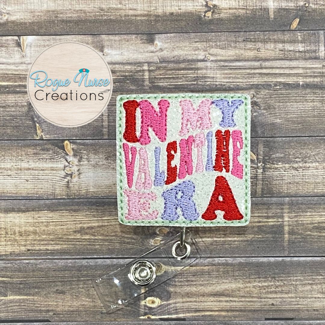 In My Valentine Era Valentines Day Retractable Badge Reel, Sparkle White Glitter Retractable Badge Reel, Holiday Badge Buddy, Nurse Gift