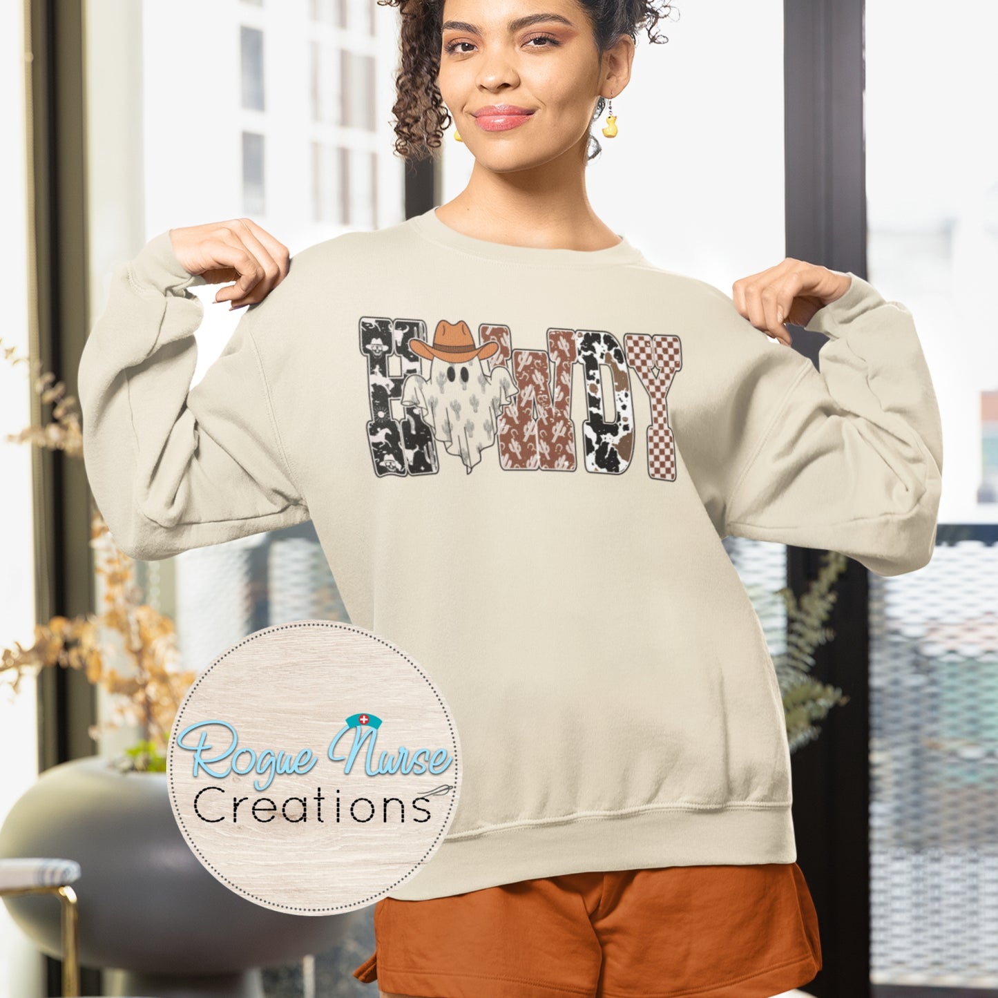 HOWDY Ghost Graphic Sweatshirt, Fall Crew Shirt, Nurse Apparel, Gift, Halloween Pullover Sweater