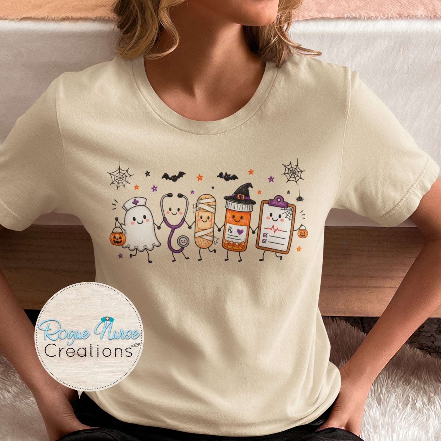 Ghost Nurse Doodle and Medical Gear Friends Graphic T-Shirt, Nurse Crew Shirt, Nurse T-Shirt, Nurse Gift, Cute Nurse Ghost Halloween Shirt