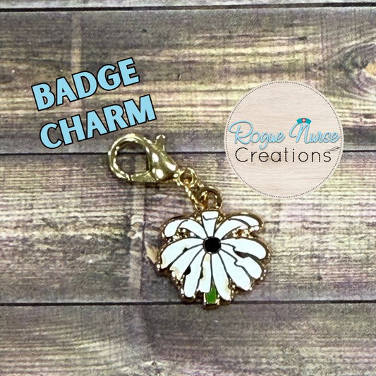 The WILTED Daisy Enamel Badge Charm For The Ordinary Nurse! BLACK Center With White Petals. Humorous Nurse Gift
