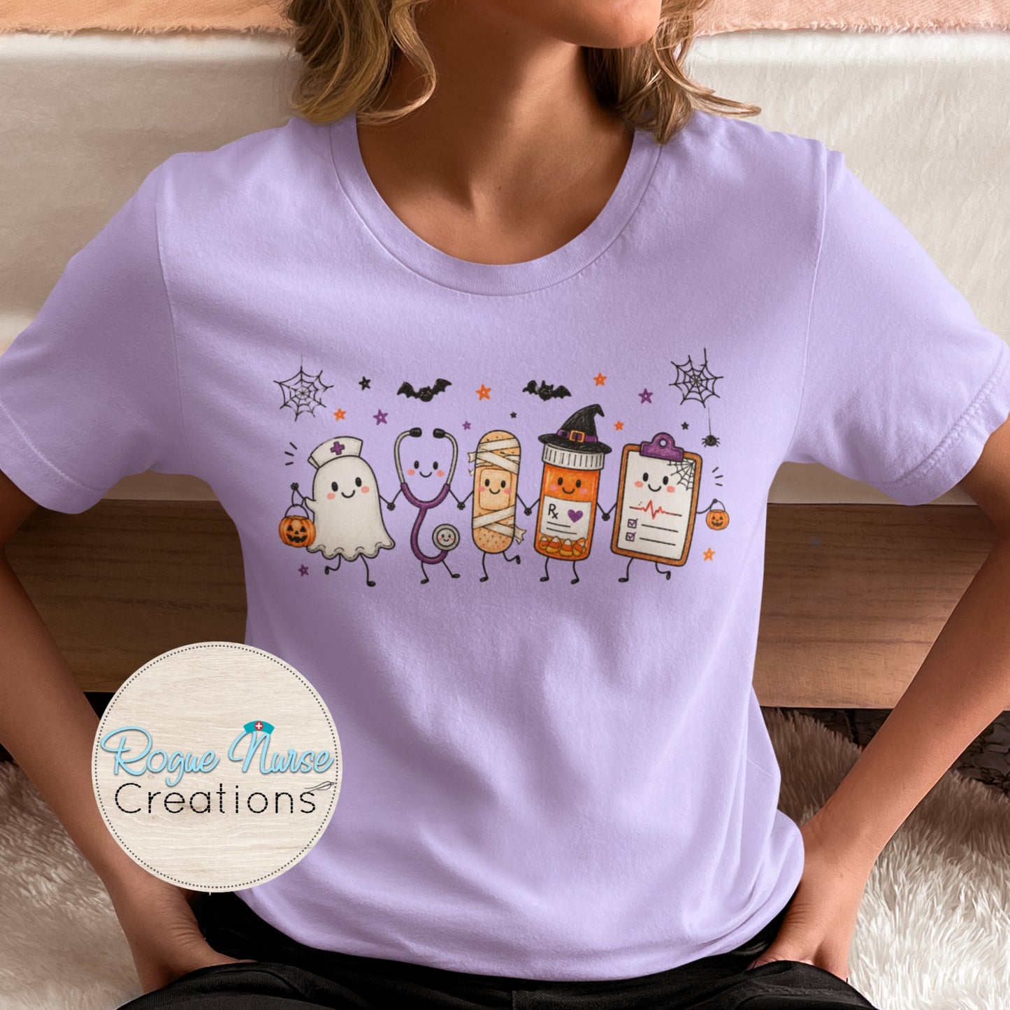 Ghost Nurse Doodle and Medical Gear Friends Graphic T-Shirt, Nurse Crew Shirt, Nurse T-Shirt, Nurse Gift, Cute Nurse Ghost Halloween Shirt