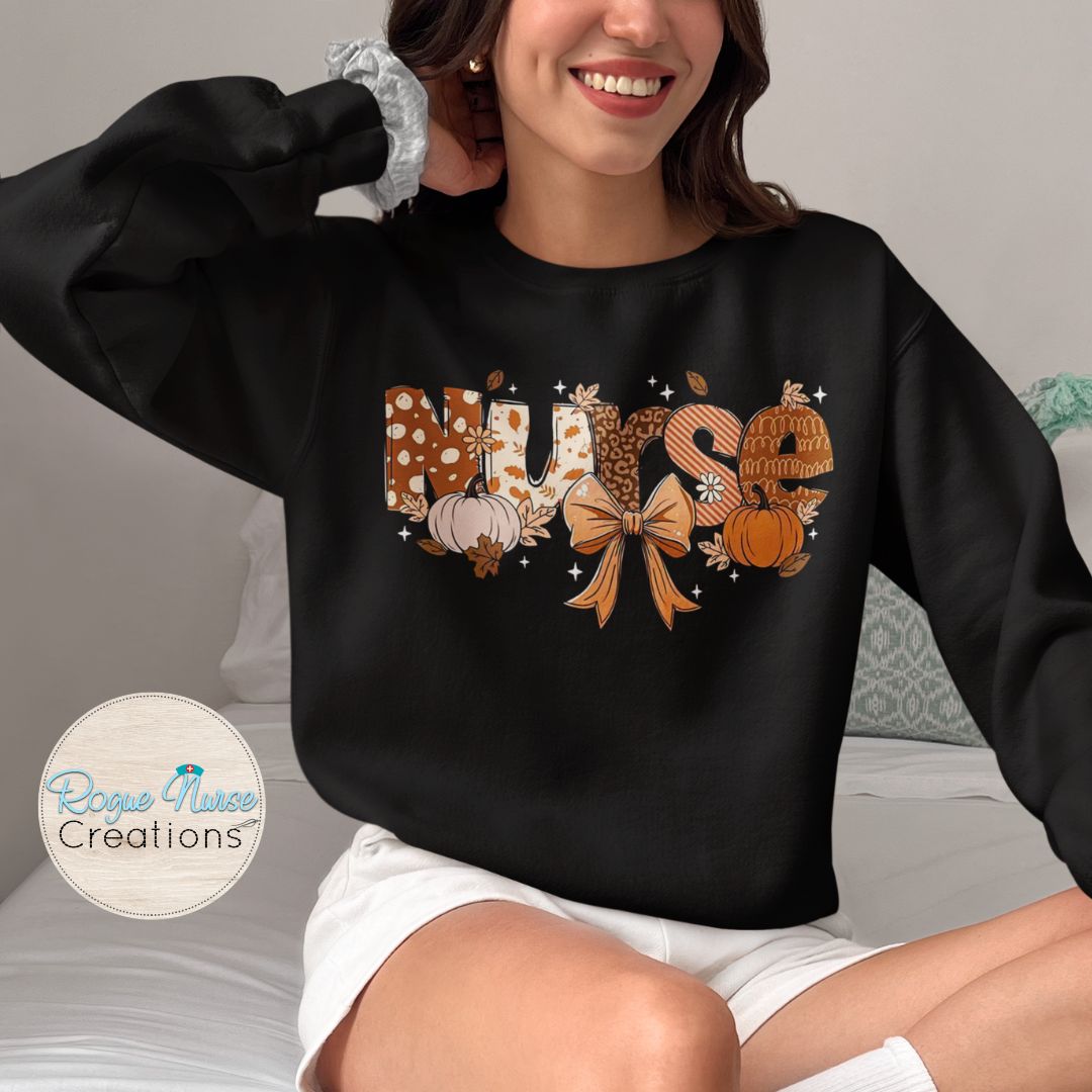 Fall Nurse Graphic Pullover Sweatshirt With Fall Elements and Colors, Cute Fall Nurse Sweatshirt, Nurse Gift, Cozy Nurse Pullover.