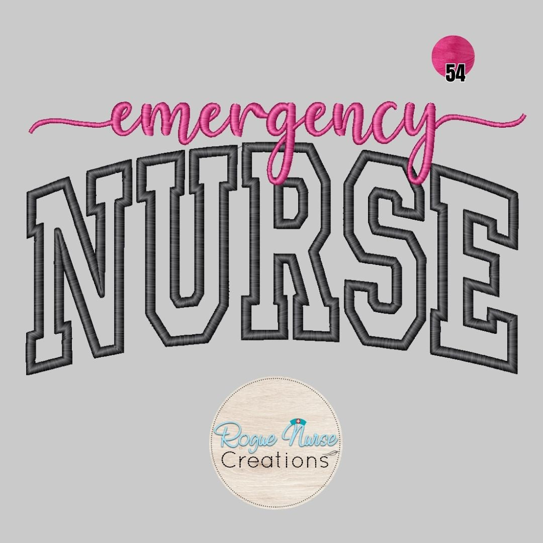 Black Glitter Appliqué Emergency Nurse Embroidered Sweatshirt, Black Pullover Sweater with Custom Color Embroidered Emergency Specialty.