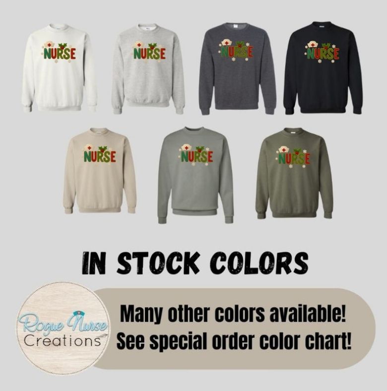 NURSE Faux Yarn Graphic Print Sweatshirt, Nurse Holiday pullover, Nurse Gift, Cute Faux Knitted Nurse Christmas Sweatshirt for The Holidays