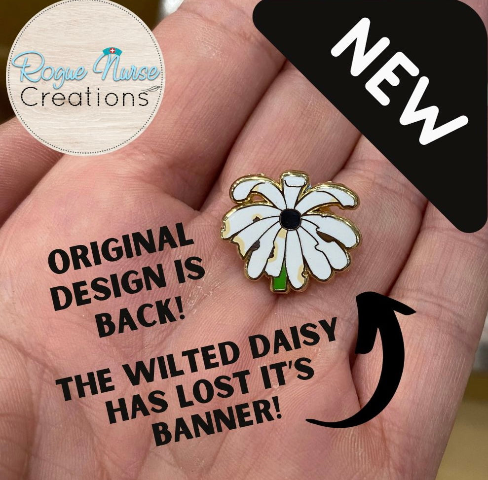 The WILTED Daisy Original Design With a Black Center, an Enamel