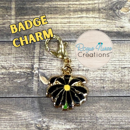 The Extra Extra WILTED Daisy Enamel Badge Charm For The Ordinary Nurse! YELLOW Center With Black Petals. Humorous Nurse Gift