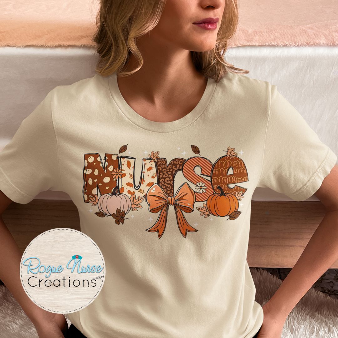 Fall Nurse Graphic T-Shirt With Fall Elements. Holiday T-Shirt for Nurses, Nurse gift, Fall Colors Nurse Graphic T-Shirt, Nurse Gift TShirt