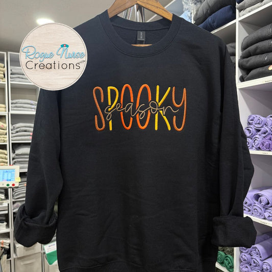 SPOOKY Season Embroidered Sweatshirt, Fall Spooky Season Pullover Sweater, Cute Halloween Fall Season Embroidered Gildan Sweatshirt.