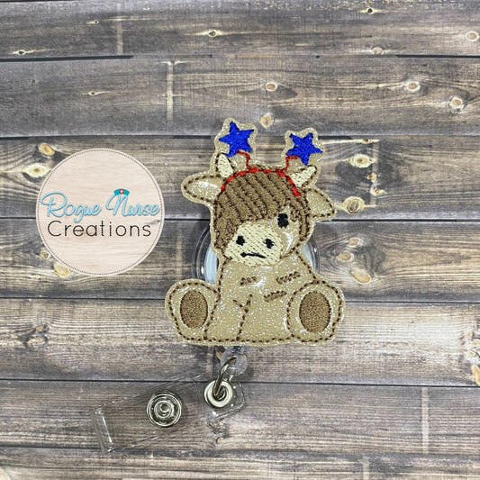 Highland Cow With Stars Headband Embroidered Retractable Badge Reel, Beige Glitter St. Patrick’s Day Cow Badge Buddy, Cute Badge Reel (Copy)