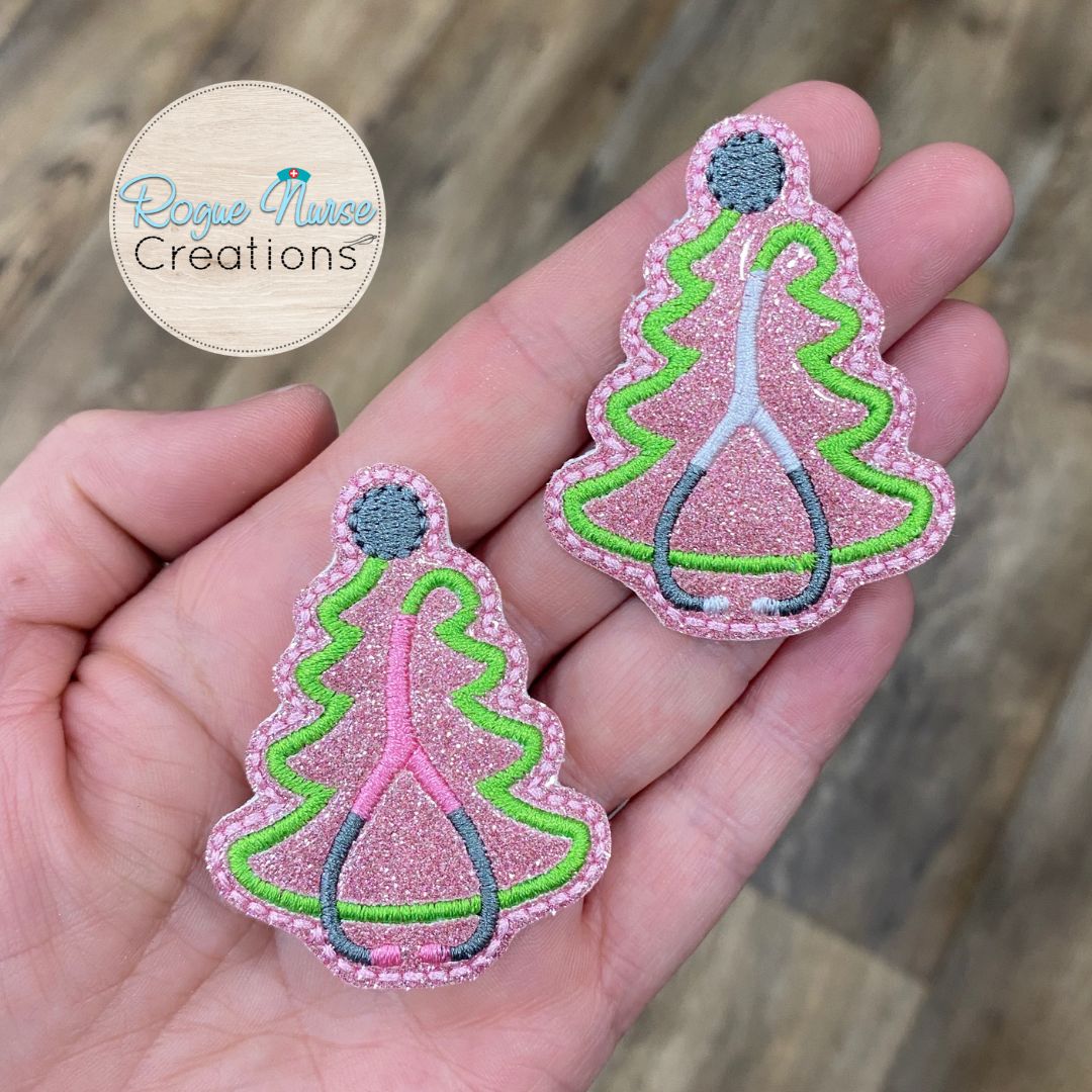 Glitter Holiday Christmas Tree with Stethoscope, Medical Retractable Badge Reel, Healthcare Holiday Badge Reel, Tree Stethoscope Badge Reel