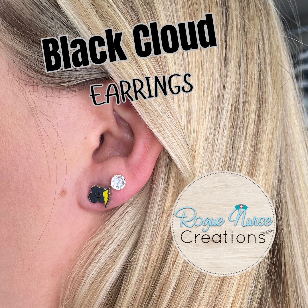 Menacing Black Cloud With Golden Lightning EARRINGS, Storm Cloud, Nurse Gift, Department Chaos Earrings.