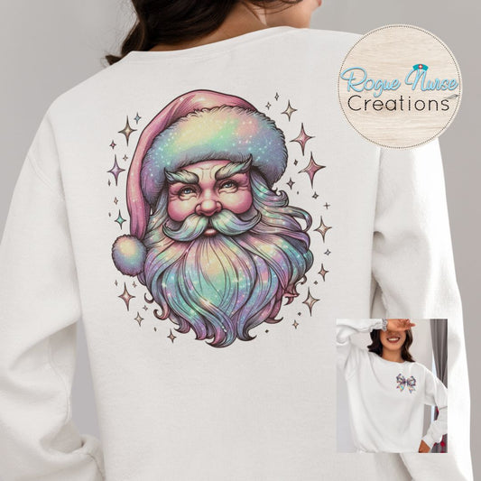 Pastel Santa Graphic Sweatshirt, Iridescent looking Santa Graphic, Nurse Crew Pullover, Nurse Gift, Cute Christmas Saint Nick Sweatshirt