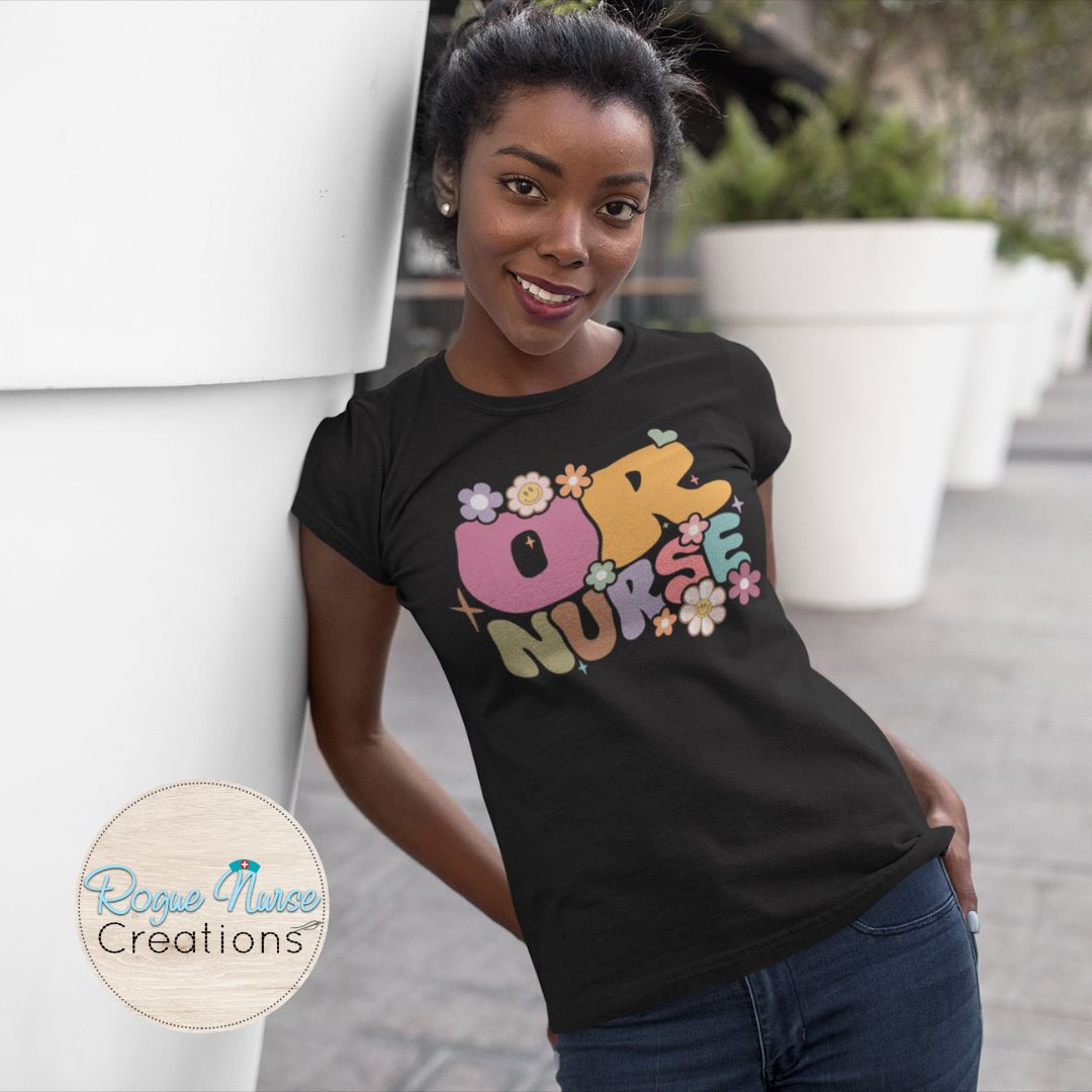 OR Nurse Graphic T-Shirt, Colorful Lettering, Graphic T-Shirt for Operating Room Nurses, OR Nurse T-Shirt, Nurse Gift