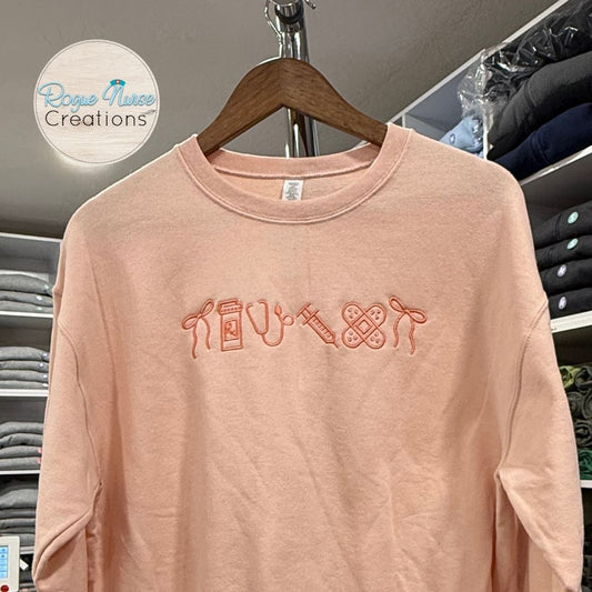 Super Cute Nurse Icon Embroidered Pullover Sweatshirt, Custom Cols Healthcare Worker Pullover Sweater, Nurse Gift, Hospital Work Pullover