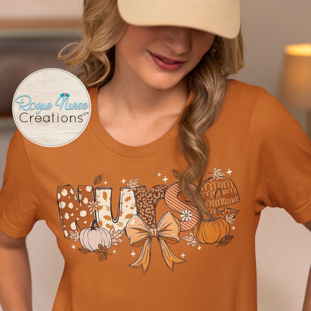 Fall Nurse Graphic T-Shirt With Fall Elements. Holiday T-Shirt for Nurses, Nurse gift, Fall Colors Nurse Graphic T-Shirt, Nurse Gift TShirt