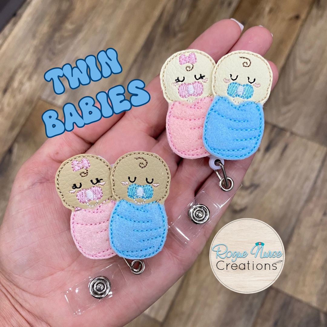 Swaddled babies in Pink And Blue Blankets, Embroidered Retractable Badge Reel, Baby Nurse Badge holder, Swaddled Babies Badge Reels