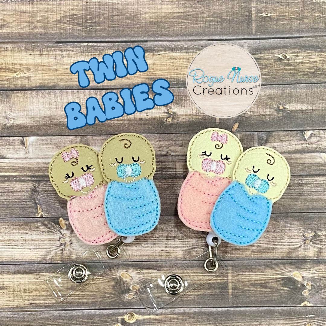 Swaddled babies in Pink And Blue Blankets, Embroidered Retractable Badge Reel, Baby Nurse Badge holder, Swaddled Babies Badge Reels