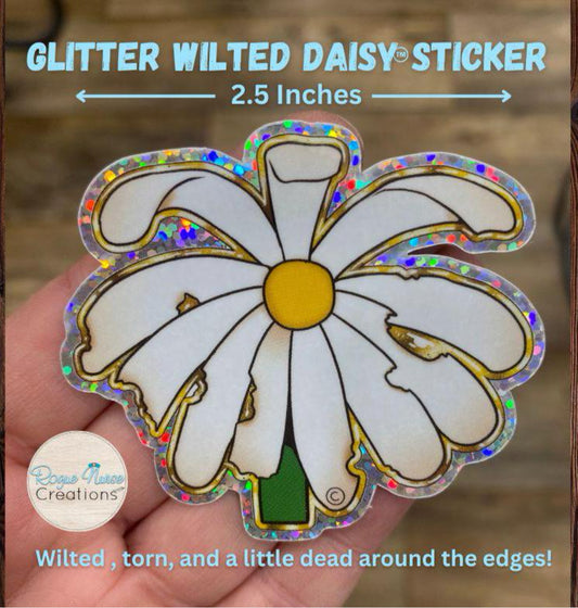 Glitter Wilted Daisy™ Sticker, Original Design