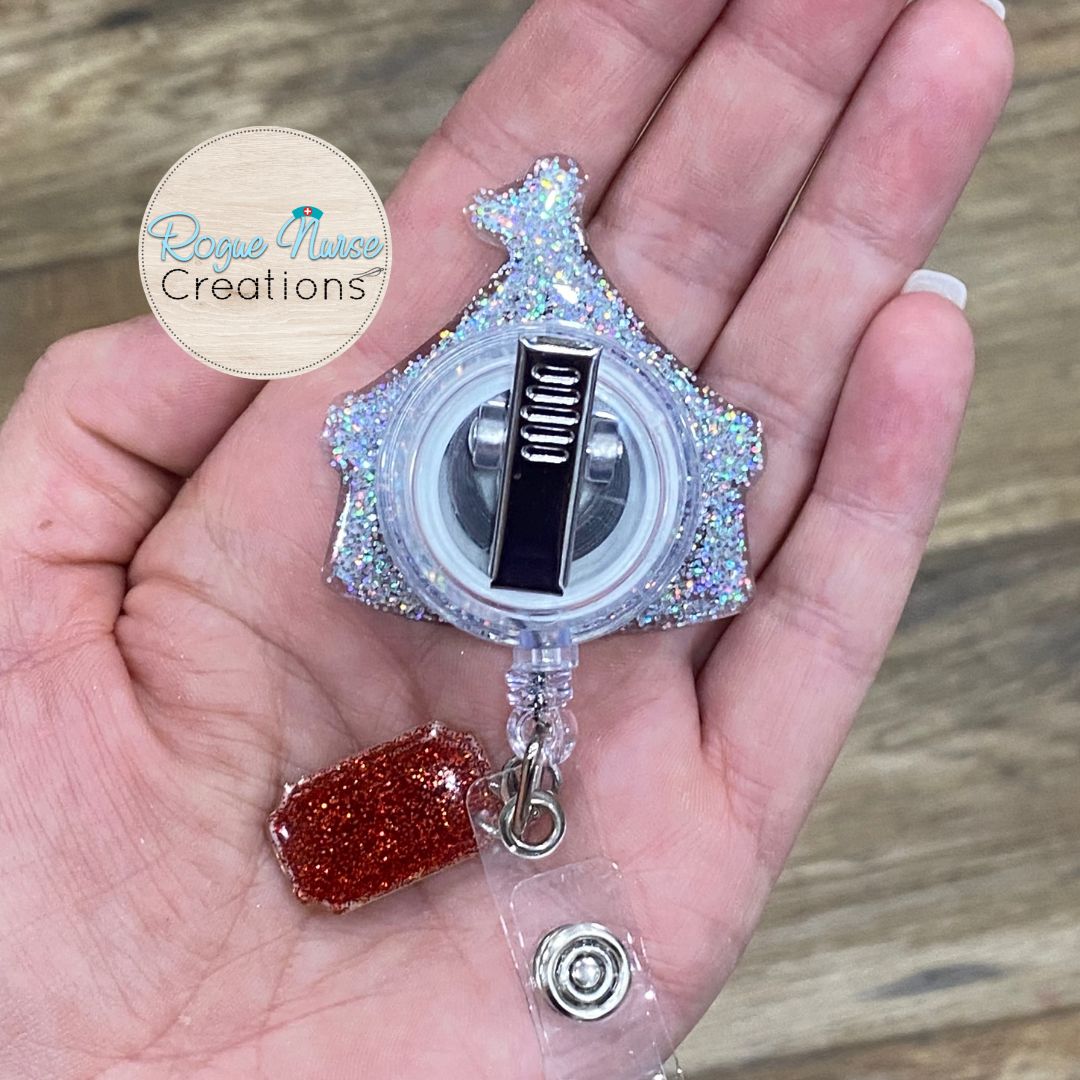 Circus Tent with Dangle Admit One Ticket Glitter Acrylic/Epoxy Retractable Badge Reel, Circus Theme Work Environment Badge Holder,Cute Badge