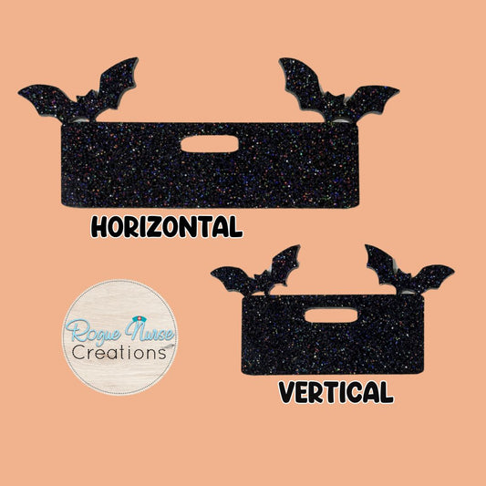 Black Iridescent Glitter Acrylic Bats Halloween Badge Topper, Bats Badge Topper, Halloween Bats Badge Topper for Name Badges