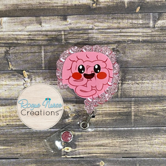 Pink Glitter Intestines Acrylic/Epoxy Retractable Badge Reel, Gastroenterology Nurse Gift, Cute Intestines Badge Buddy, Science Badge Reel