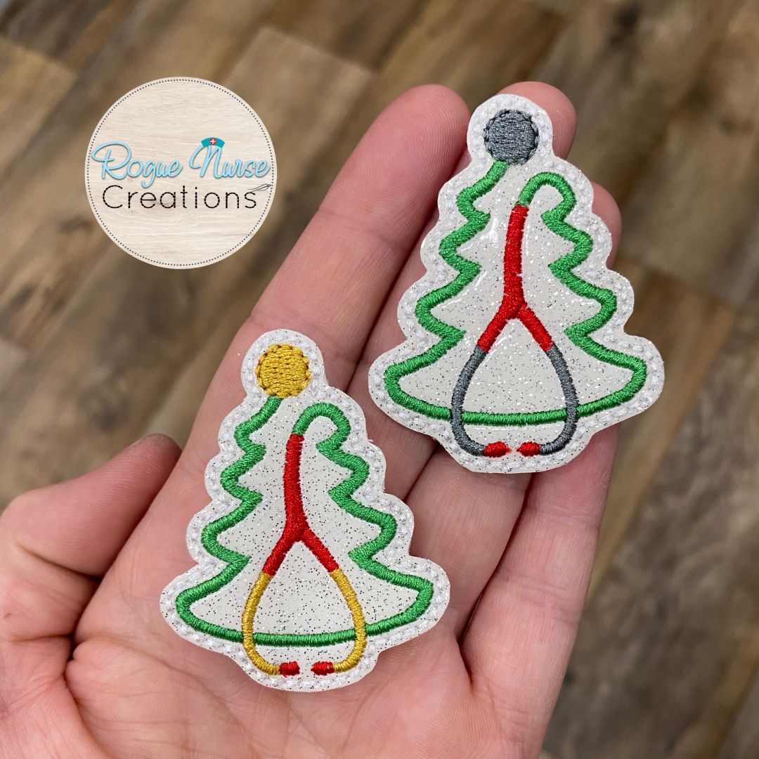 Glitter Holiday Christmas Tree with Stethoscope, Medical Retractable Badge Reel, Healthcare Holiday Badge Reel, Tree Stethoscope Badge Reel