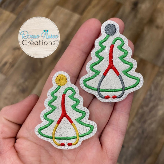 Glitter Holiday Christmas Tree with Stethoscope, Medical Retractable Badge Reel, Healthcare Holiday Badge Reel, Tree Stethoscope Badge Reel