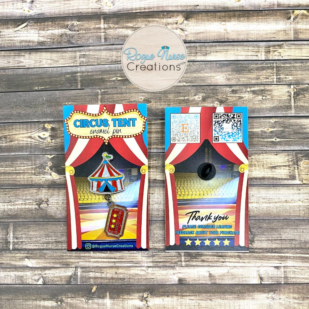 Circus Tent with Red Glitter Dangle Admit One Ticket Enamel Pin, Under The Big Top, Chaos Enamel Pin, Not My Circus Not my Monkeys Enamel Pin Gift