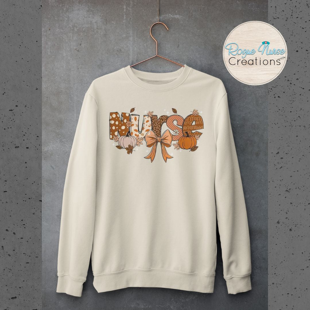 Fall Nurse Graphic Pullover Sweatshirt With Fall Elements and Colors, Cute Fall Nurse Sweatshirt, Nurse Gift, Cozy Nurse Pullover.