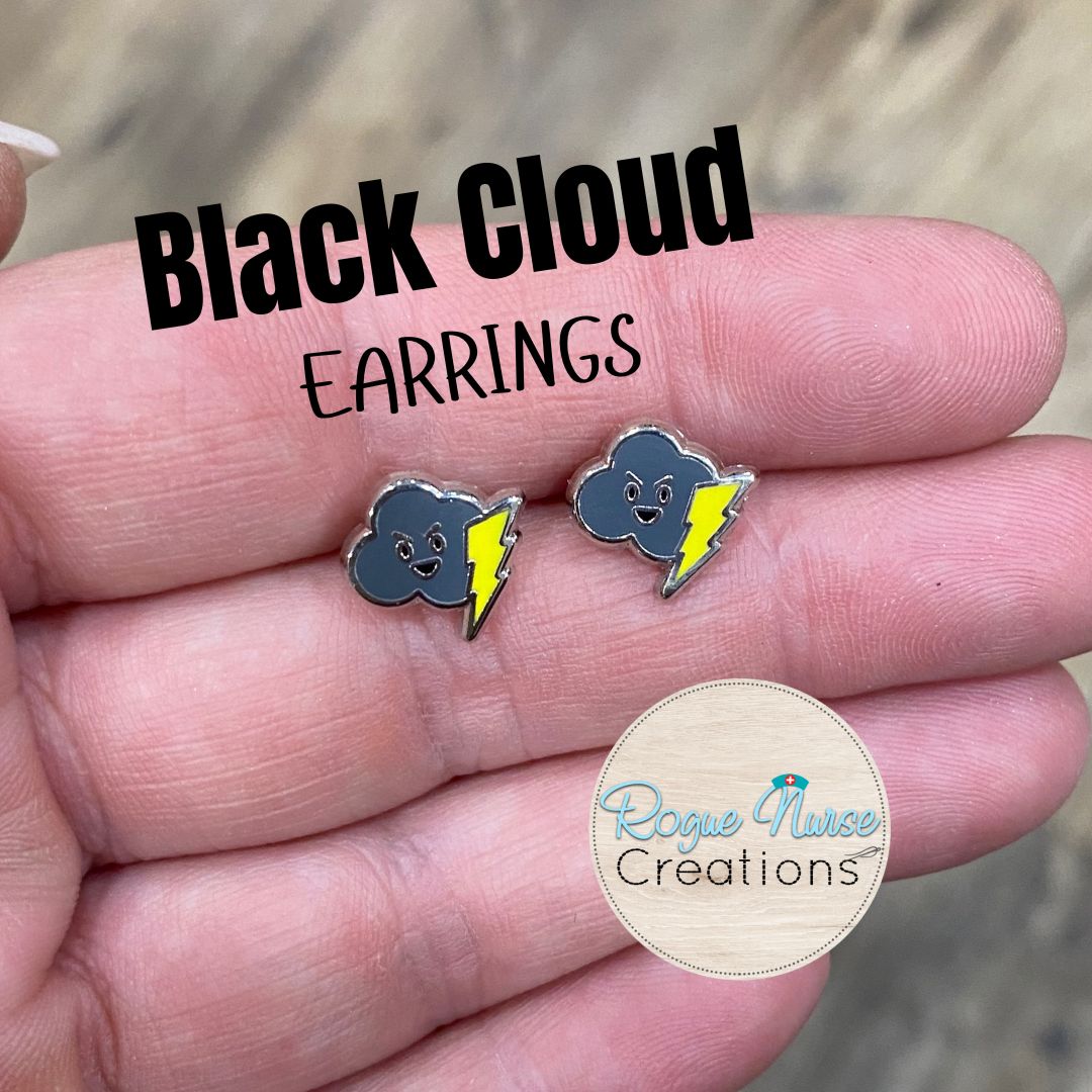 Menacing Black Cloud With Golden Lightning EARRINGS, Storm Cloud, Nurse Gift, Department Chaos Earrings.