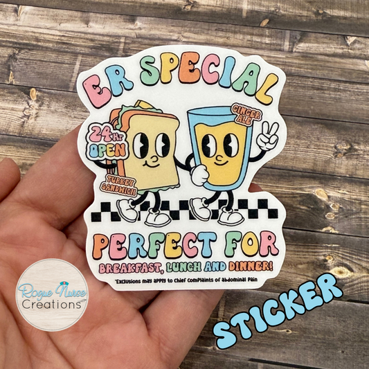 ER Special Turkey Sandwich and Ginger Ale Sticker, Healthcare Staff Sticker, Funny Nurse Sticker, Nurse gift, Emergency Nurse Sticker