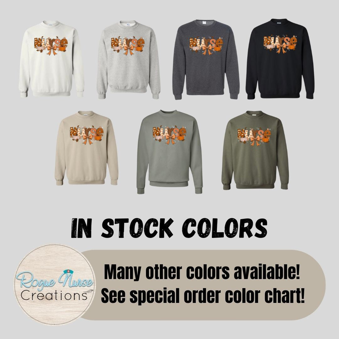 Fall Nurse Graphic Pullover Sweatshirt With Fall Elements and Colors, Cute Fall Nurse Sweatshirt, Nurse Gift, Cozy Nurse Pullover.