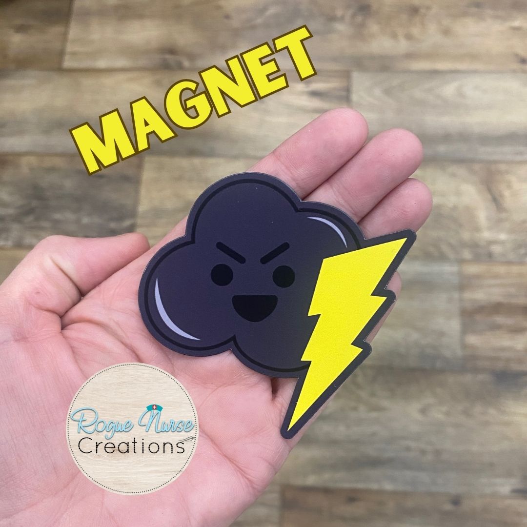 Black Cloud with Golden Lightning Rod Magnet, 3 inches long, Locker Magnet, Nurse Magnet, Nurse Magnet Gift