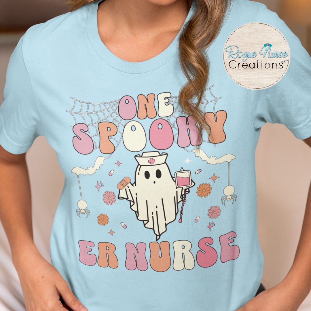 One Spooky Nurse Ghost Graphic T-Shirt, Nurse Crew T-Shirt, Nurse T-Shirt, Nurse Gift, Halloween Nurse Graphic T-Shirt, Cute Halloween Shirt