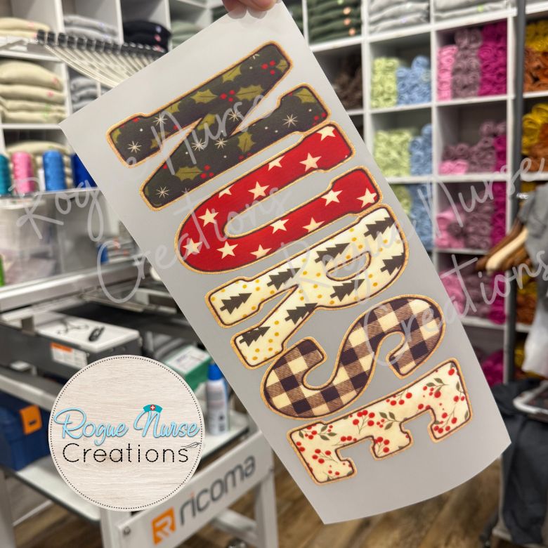 Christmas NURSE Faux Appliqué Graphic Print T-Shirt, Nurse Holiday T-Shirt, Cute Faux Appliqué Nurse Christmas Shirt for The Holidays