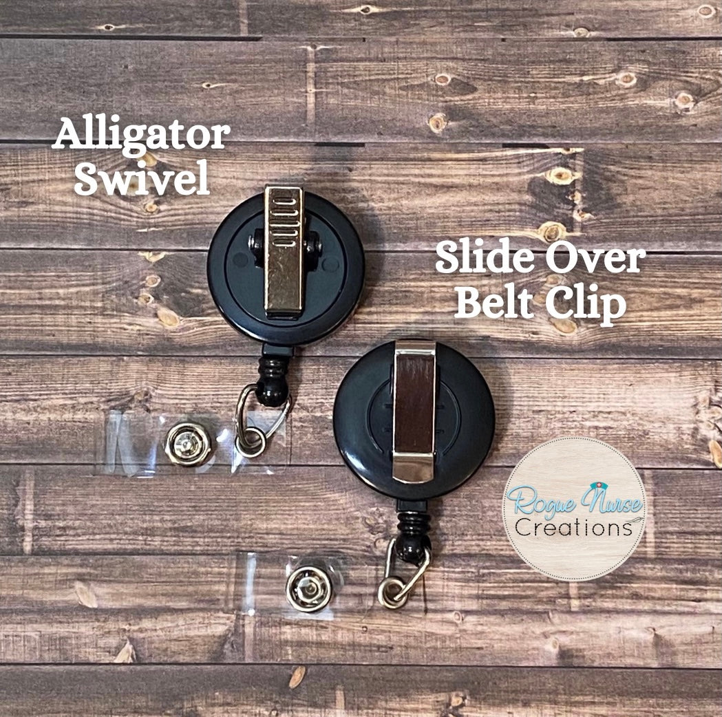 The WILTED Daisy™ Phoenix Edition Acrylic Badge Reel. Original Design With a White Petals with Burning Edge and a Yellow Center.