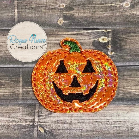 Orange Glitter Pumpkin Retractable Badge Reel