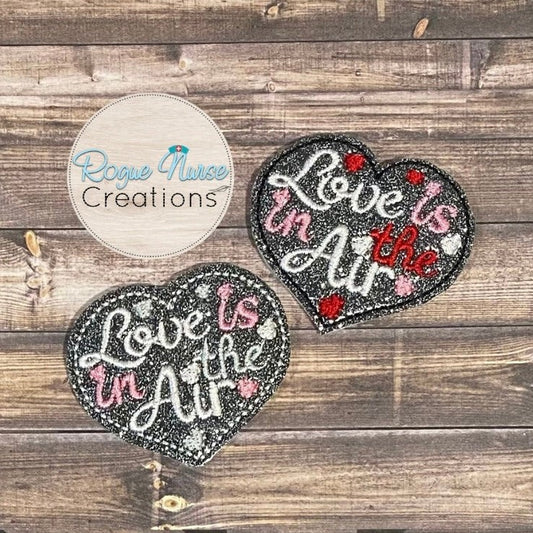 Love is in the Air, Heart shaped, Gunmetal Gray Glitter, Valentine’s Day Retractable Badge Reel