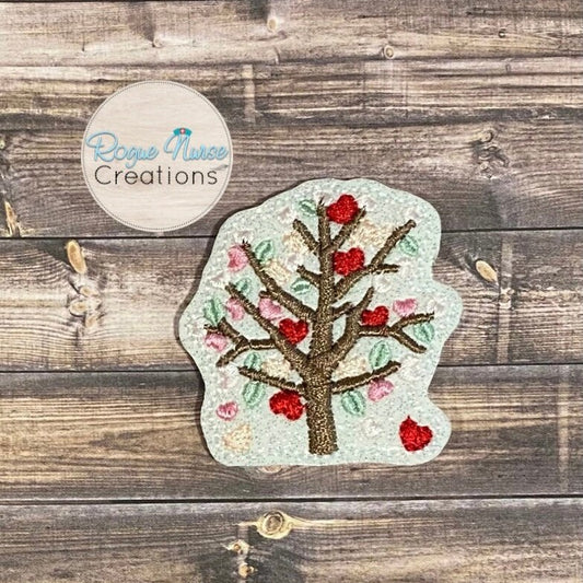 White Glitter Tree of Hearts Valentines Day Retractable Badge Reel, Name Badge Holder.