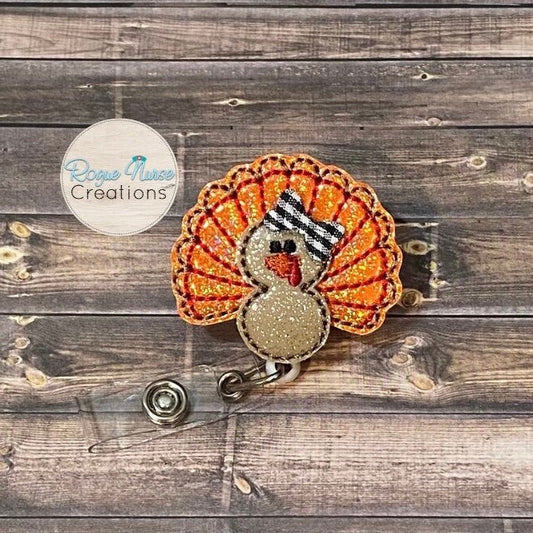 Glitter Thanksgiving, Fall, Turkey, Retractable Badge Reel, Badge Holder